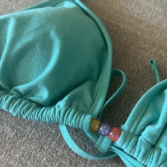 Wild fable blue teal silver shimmer beaded triangle bikini top large - Picture 3 of 4